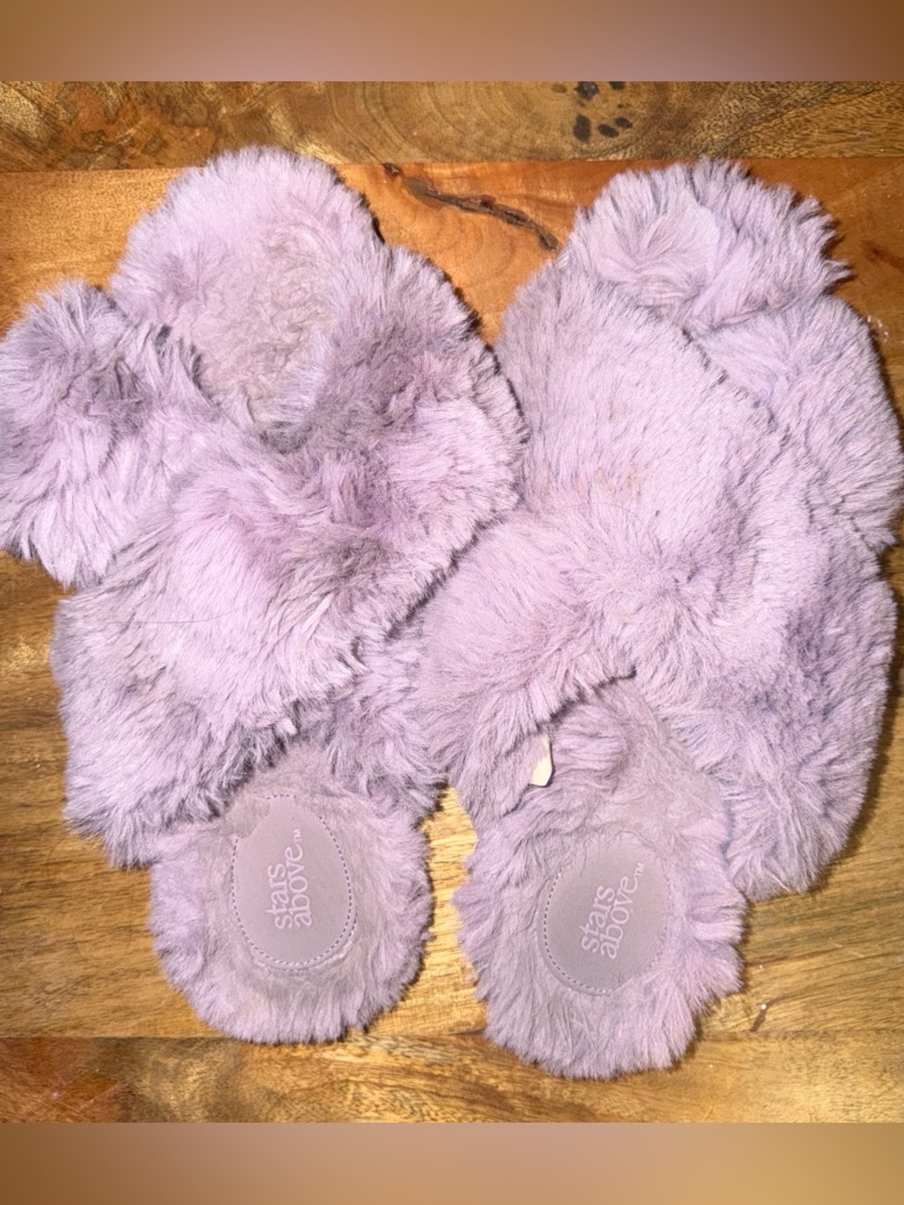 Stars Above Lavender Plush Fuzzy Slide Slippers for Women